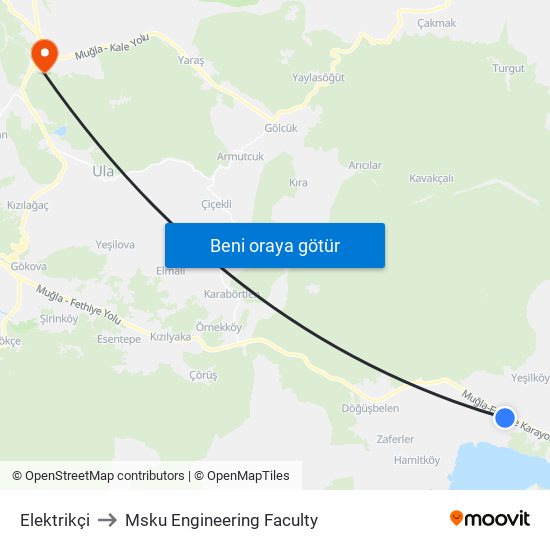 Elektrikçi to Msku Engineering Faculty map