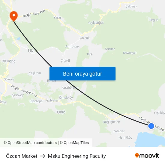 Özcan Market to Msku Engineering Faculty map