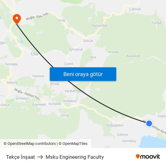 Tekçe İnşaat to Msku Engineering Faculty map