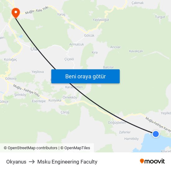 Okyanus to Msku Engineering Faculty map