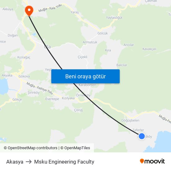 Akasya to Msku Engineering Faculty map