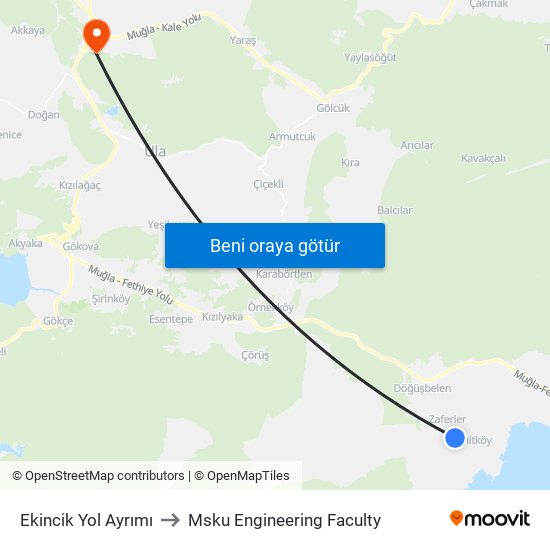 Ekincik Yol Ayrımı to Msku Engineering Faculty map