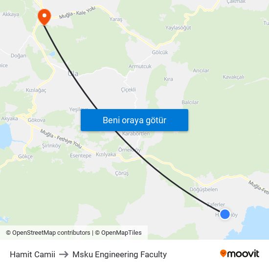 Hamit Camii to Msku Engineering Faculty map