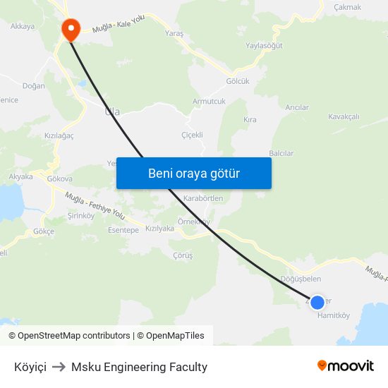 Köyiçi to Msku Engineering Faculty map