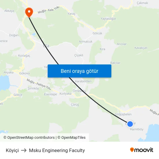 Köyiçi to Msku Engineering Faculty map