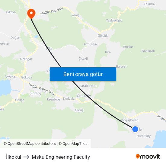 İlkokul to Msku Engineering Faculty map