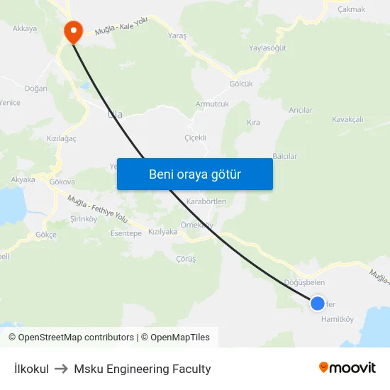 İlkokul to Msku Engineering Faculty map