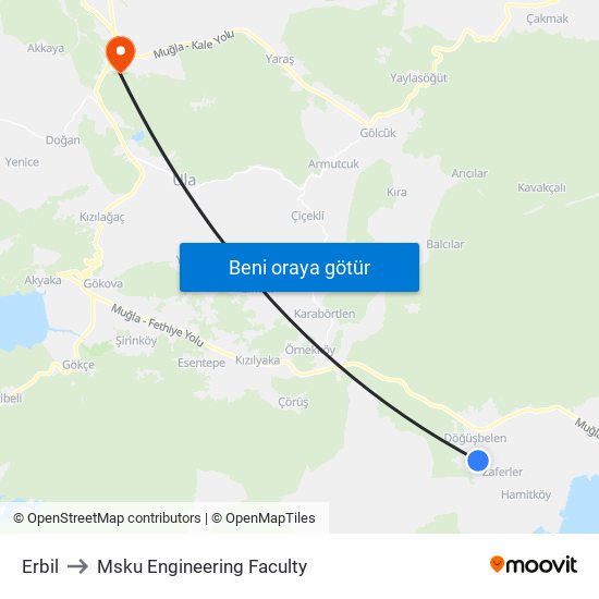 Erbil to Msku Engineering Faculty map