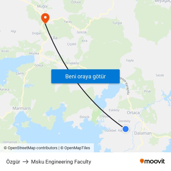 Özgür to Msku Engineering Faculty map