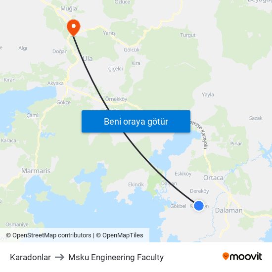 Karadonlar to Msku Engineering Faculty map
