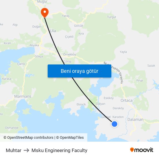 Muhtar to Msku Engineering Faculty map