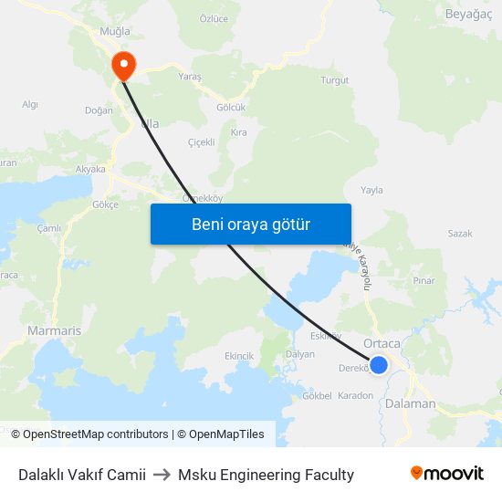 Dalaklı Vakıf Camii to Msku Engineering Faculty map