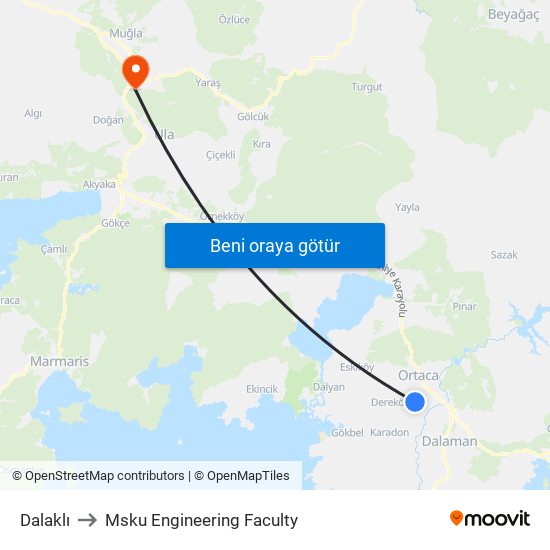 Dalaklı to Msku Engineering Faculty map