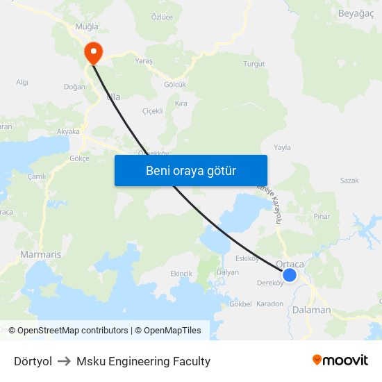 Dörtyol to Msku Engineering Faculty map