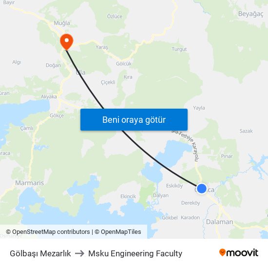 Gölbaşı Mezarlık to Msku Engineering Faculty map