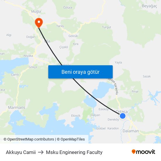 Akkuyu Camii to Msku Engineering Faculty map