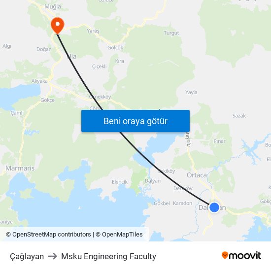 Çağlayan to Msku Engineering Faculty map