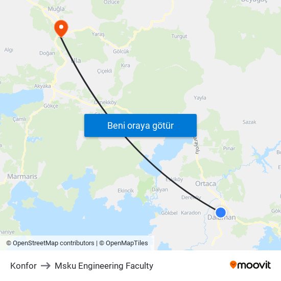 Konfor to Msku Engineering Faculty map