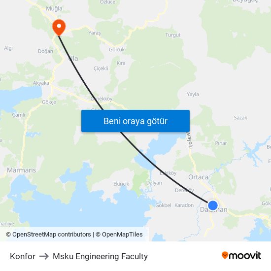 Konfor to Msku Engineering Faculty map