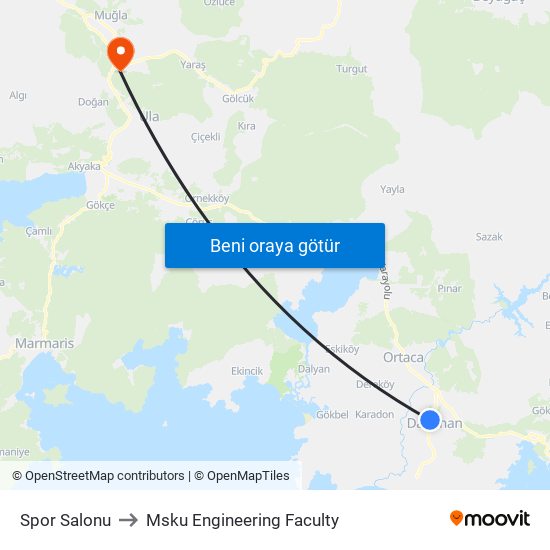 Spor Salonu to Msku Engineering Faculty map