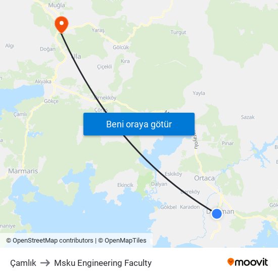 Çamlık to Msku Engineering Faculty map