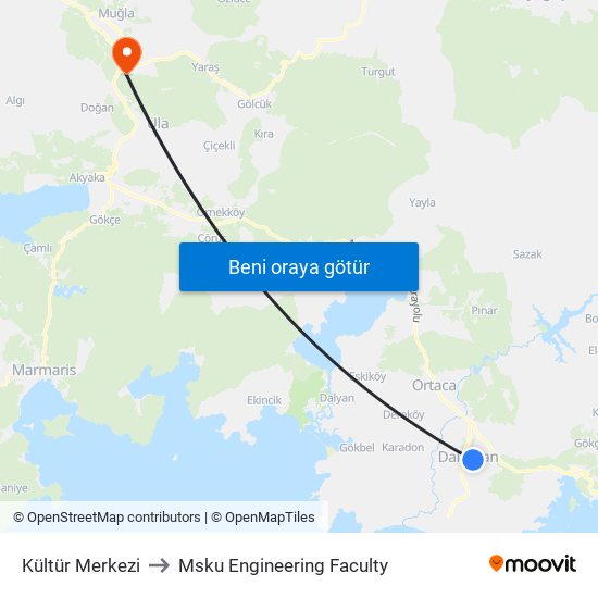 Kültür Merkezi to Msku Engineering Faculty map