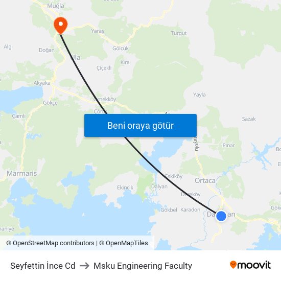 Seyfettin İnce Cd to Msku Engineering Faculty map