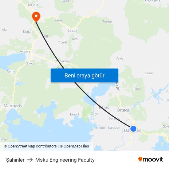 Şahinler to Msku Engineering Faculty map