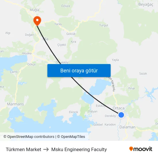 Türkmen Market to Msku Engineering Faculty map