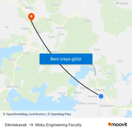 Dikmekavak to Msku Engineering Faculty map