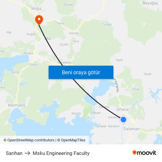 Sarıhan to Msku Engineering Faculty map
