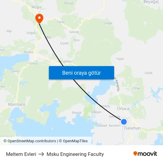 Meltem Evleri to Msku Engineering Faculty map