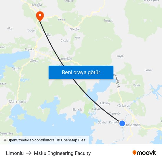 Limonlu to Msku Engineering Faculty map