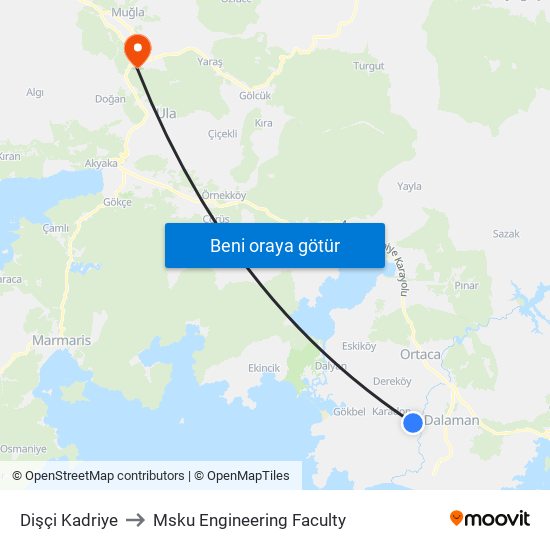 Dişçi Kadriye to Msku Engineering Faculty map