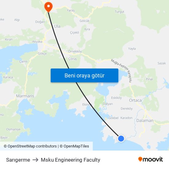 Sarıgerme to Msku Engineering Faculty map