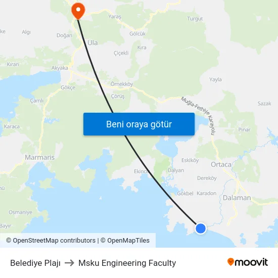Belediye Plajı to Msku Engineering Faculty map