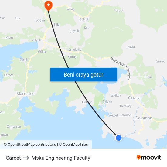 Sarçet to Msku Engineering Faculty map