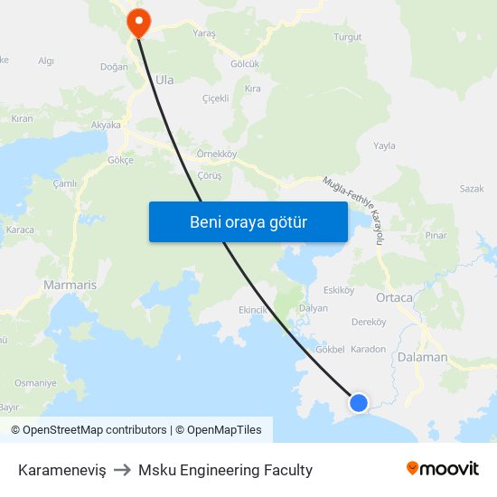 Karameneviş to Msku Engineering Faculty map