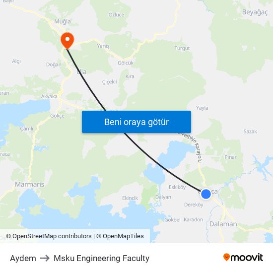 Aydem to Msku Engineering Faculty map