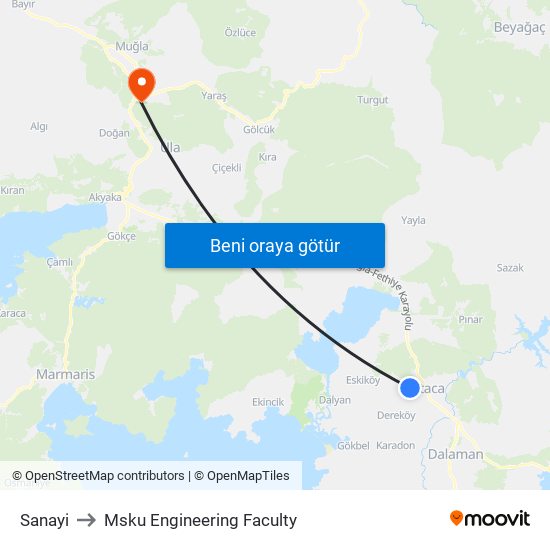 Sanayi to Msku Engineering Faculty map