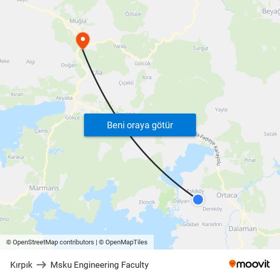 Kırpık to Msku Engineering Faculty map