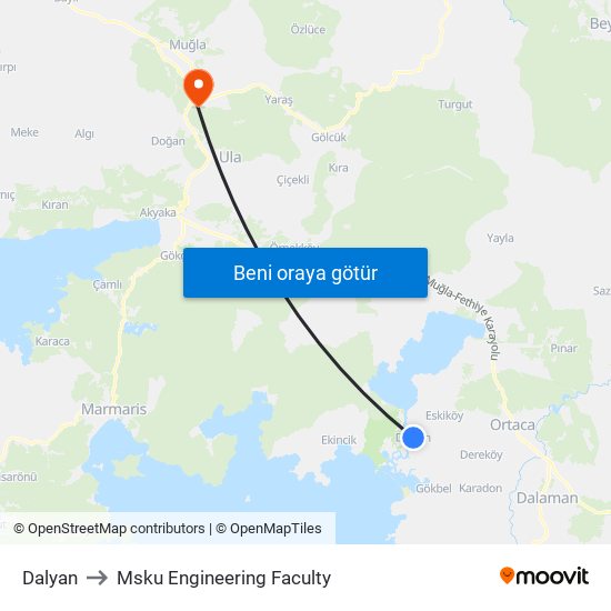 Dalyan to Msku Engineering Faculty map