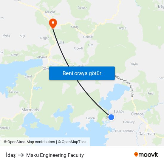 İdaş to Msku Engineering Faculty map