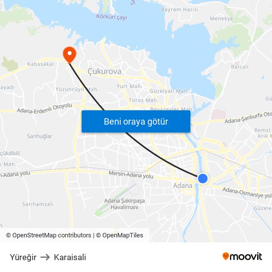 Yüreğir to Karaisali map