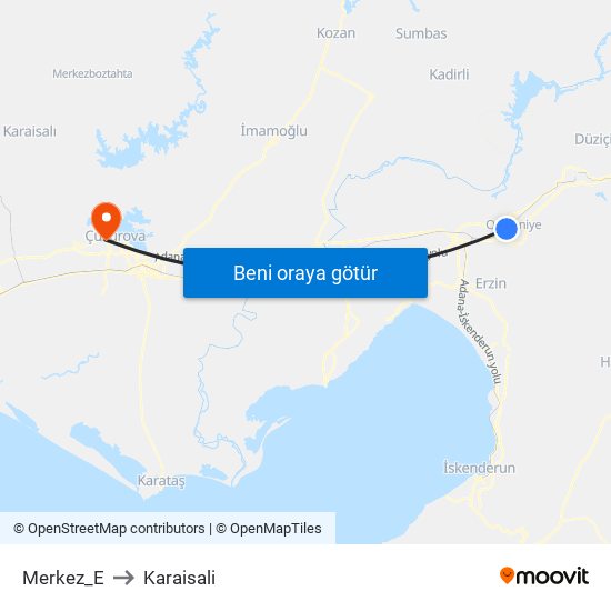 Merkez_E to Karaisali map