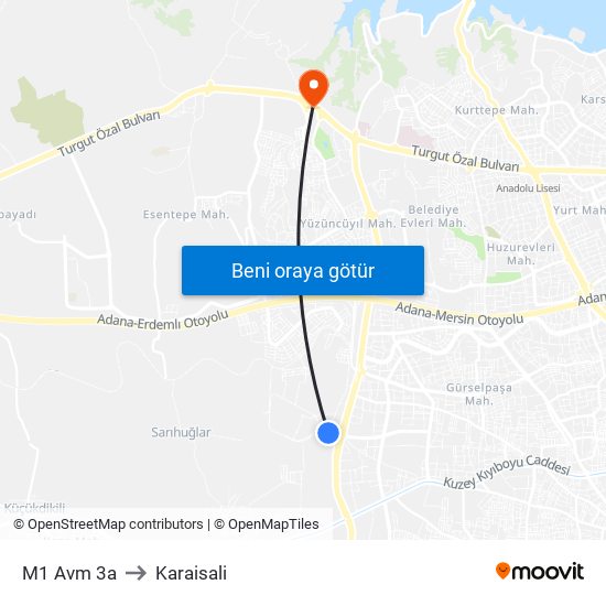 M1 Avm 3a to Karaisali map