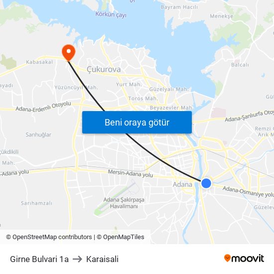Girne Bulvari 1a to Karaisali map