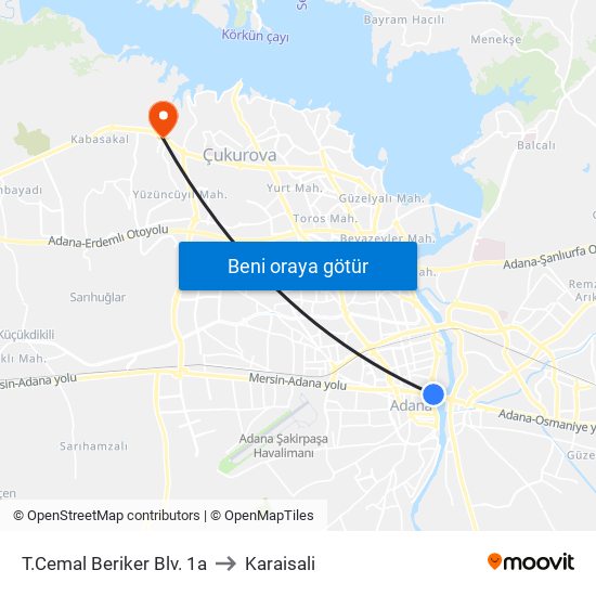 T.Cemal Beriker Blv. 1a to Karaisali map