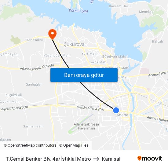T.Cemal Beriker Blv. 4a/İstiklal Metro to Karaisali map