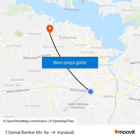 T.Cemal Beriker Blv. 9a to Karaisali map